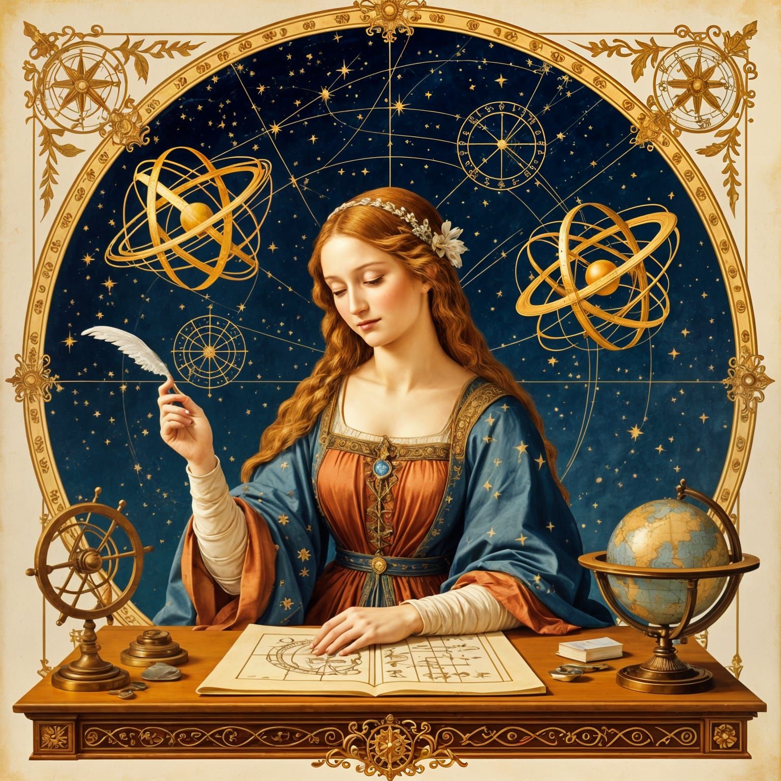 Renaissance Woman Maps Cosmos in Da Vinci Style