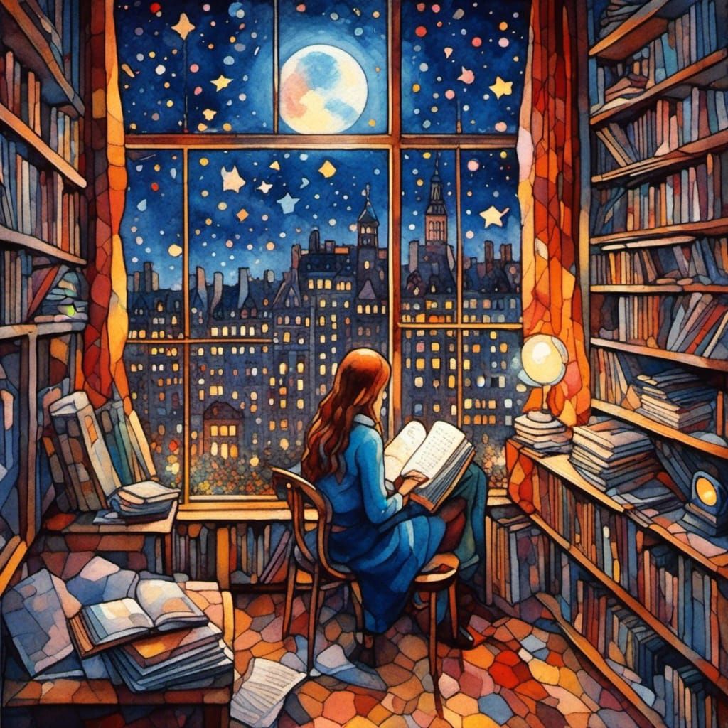 Girl Reading in Paris Quarter: Dadaism Style