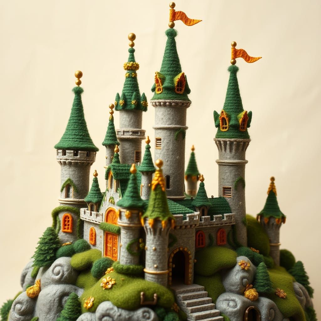 Needle Felted Castle in Golden Whimsy