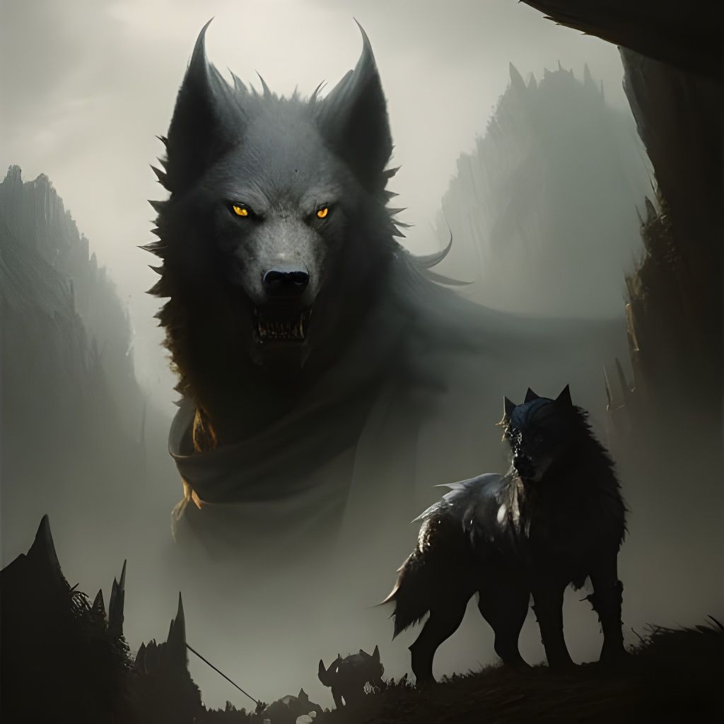 Monstrous Dire Wolf in Dark Fantasy Style