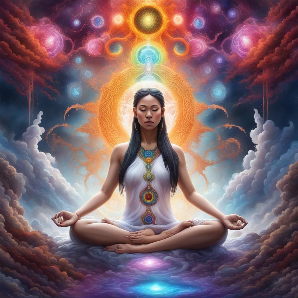 Goddess Meditating in Galaxy: Graffiti Art Style