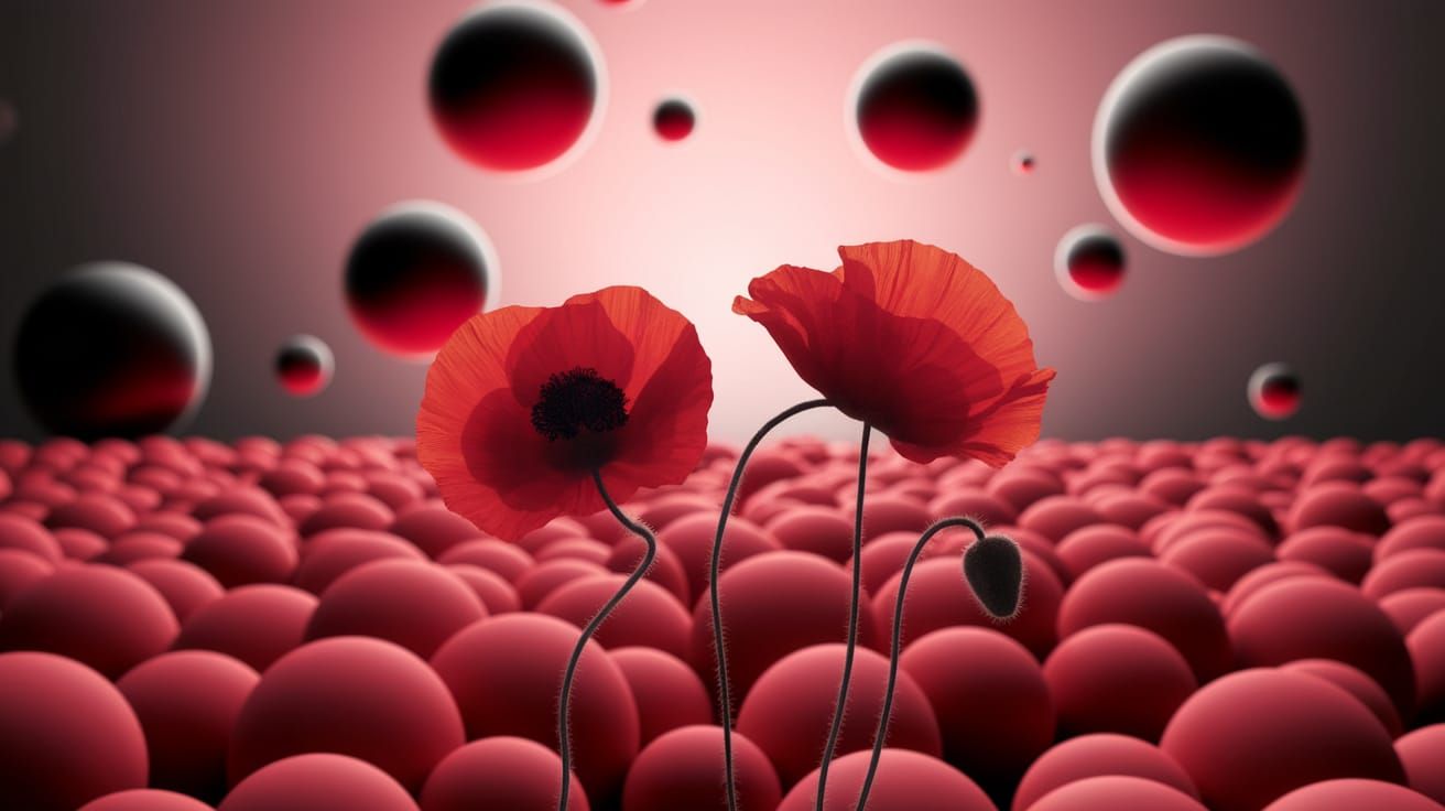 Vibrant Red Poppy Dreamscape in Surreal Abstraction