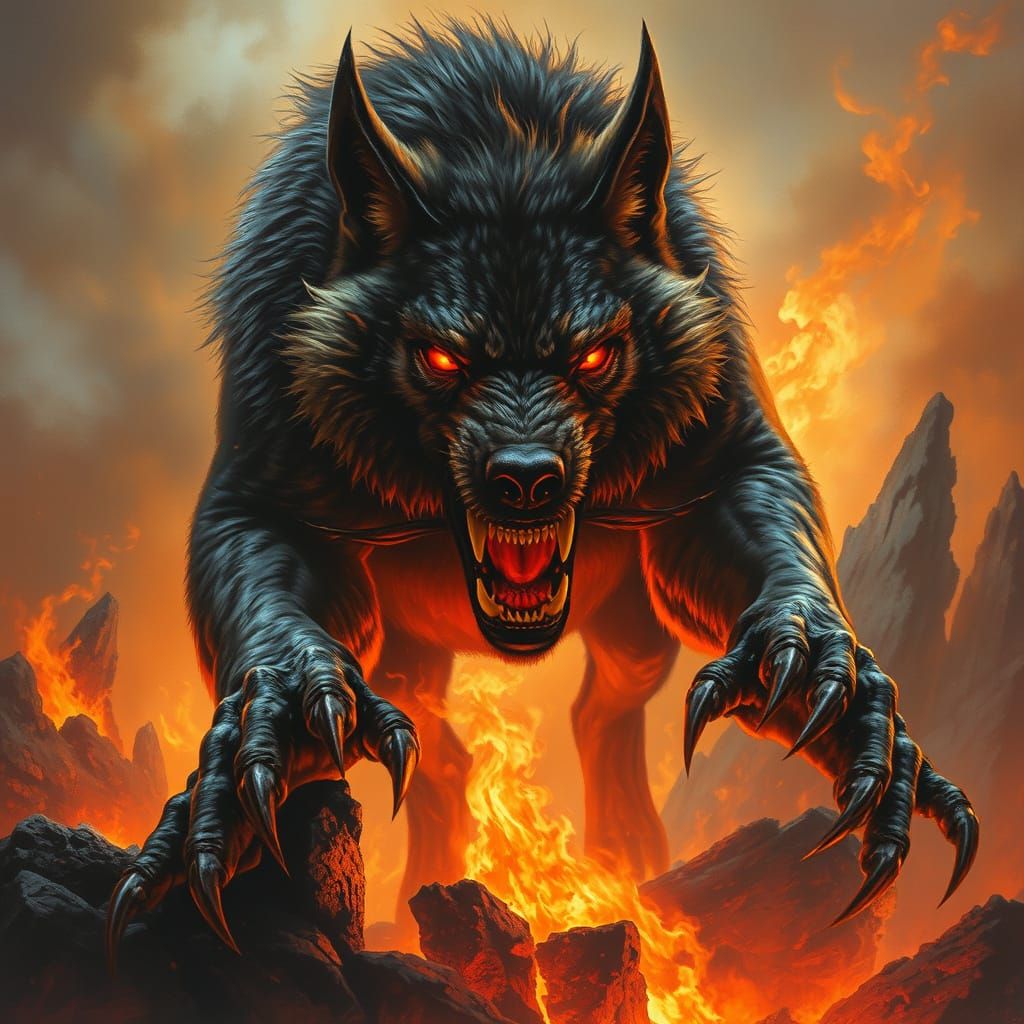 Dark Fantasy Dire Wolf of Eternal Flames