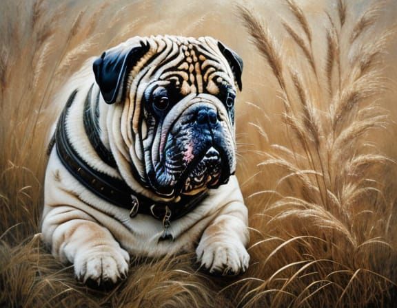 Whimsical Canine Friendship: Shar-Pei and Bulldog Portrait