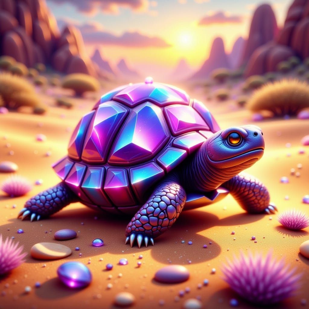 Vibrant Cubist Tortoise in Desert Landscape