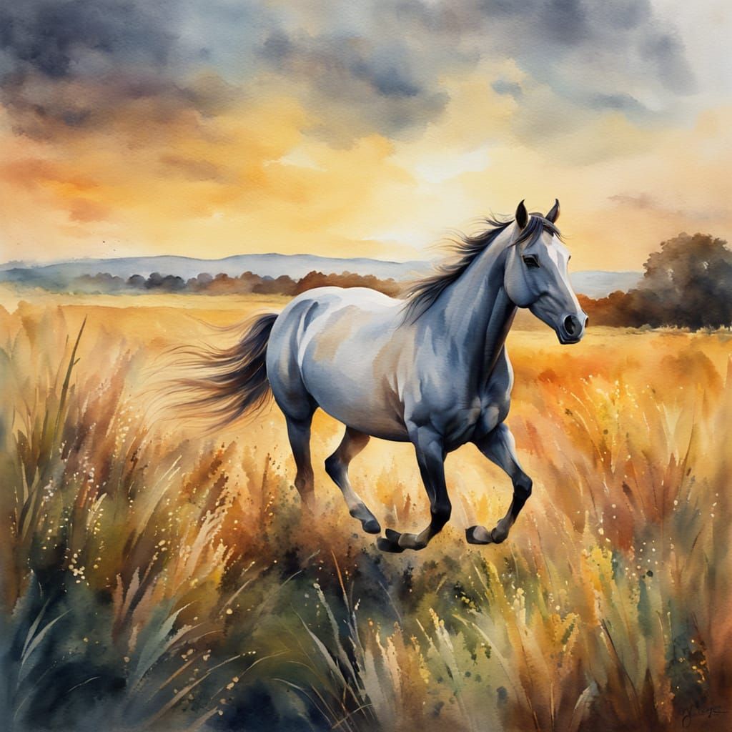 Ethereal Watercolour Horse in a Serene Countryside