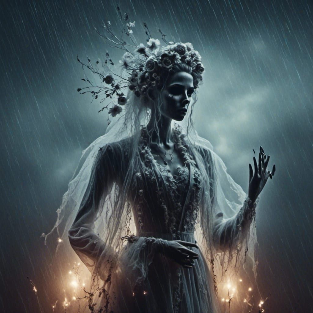 Haunted Ghoul in Dystopian Cemetery Horror