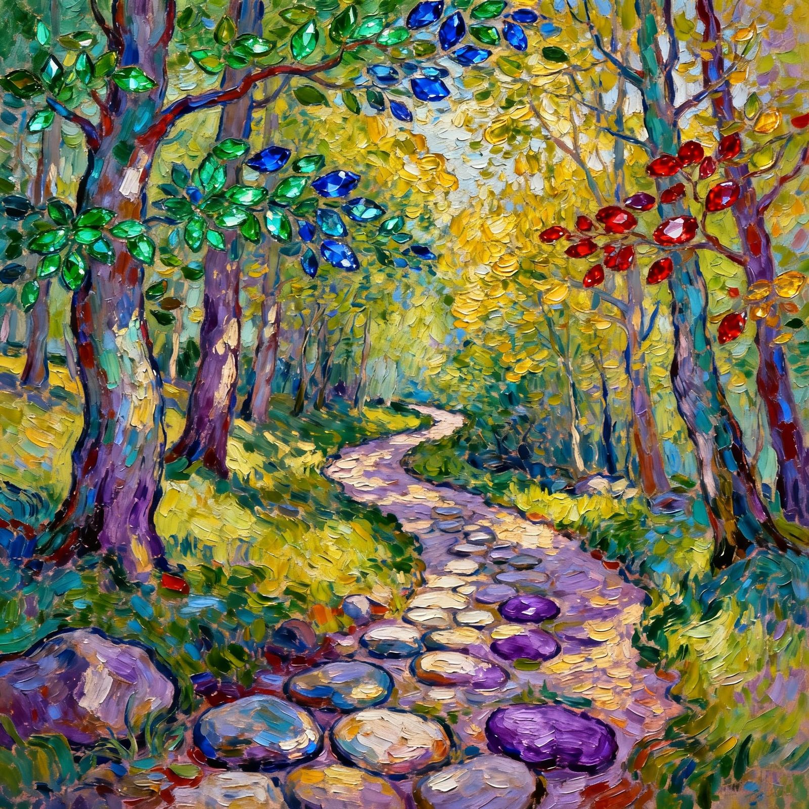 Jeweled Forest Springtime Oil Painting