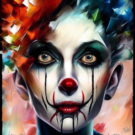 Terrifying Elderly Clown Portrait in Low Poly Style