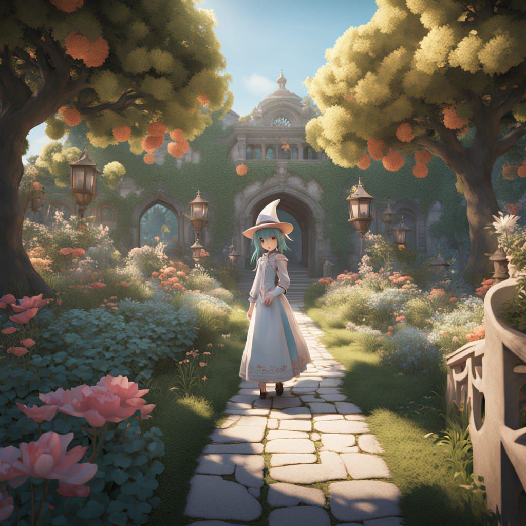 Victorian Goddess in Whimsical British Garden