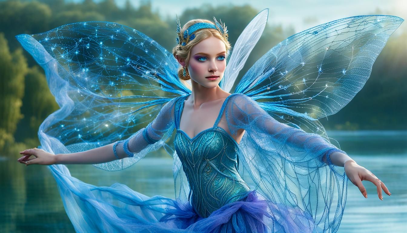 Blue-Eyed Water Fairy in Dreamy Aquatic Setting