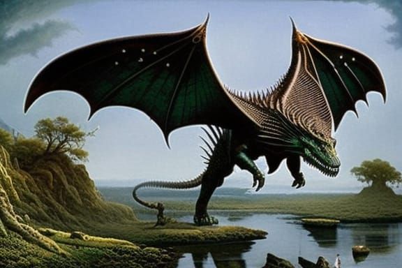 Epic Crocodile-Headed Monster with Bat Wings
