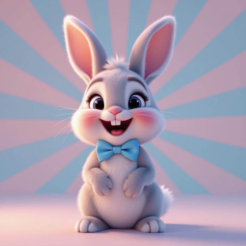 Laughing Gray Bunny in 3D Animated Style
