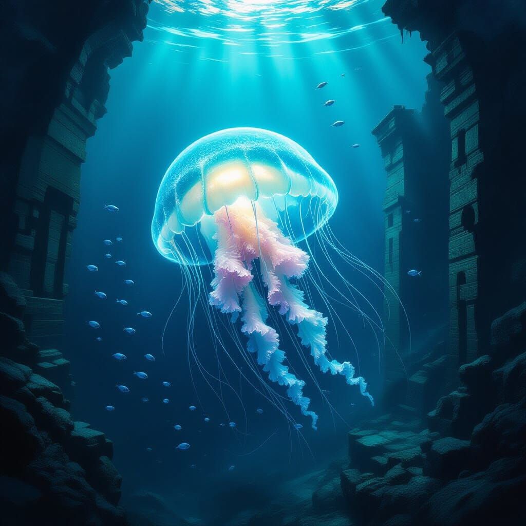 Bioluminescent Jellyfish Illuminates Ancient Deep-Sea Ruins