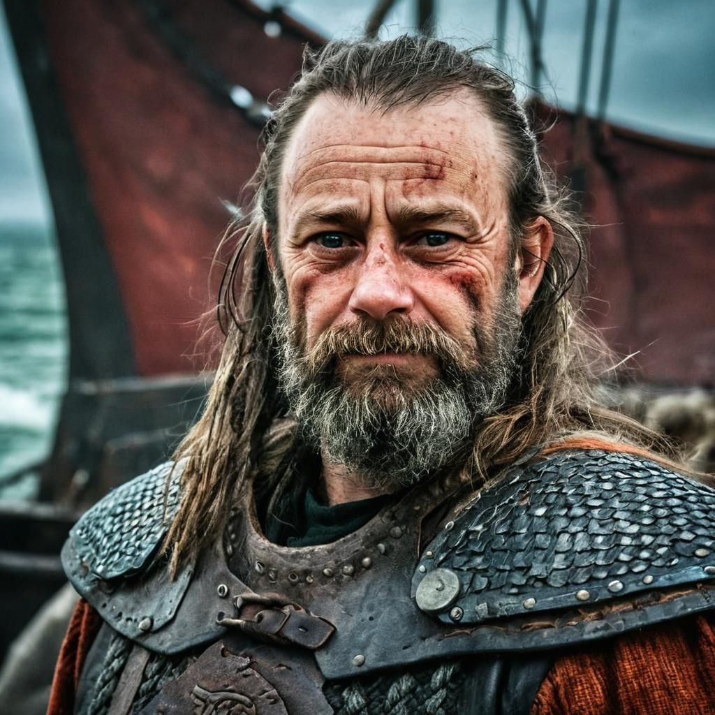 Viking Warrior with Axe and Longship