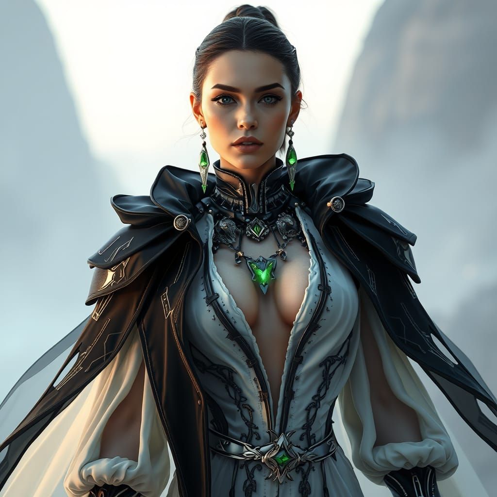 Victorian Woman with Futuristic Jewelry, Hyperrealistic Styl...