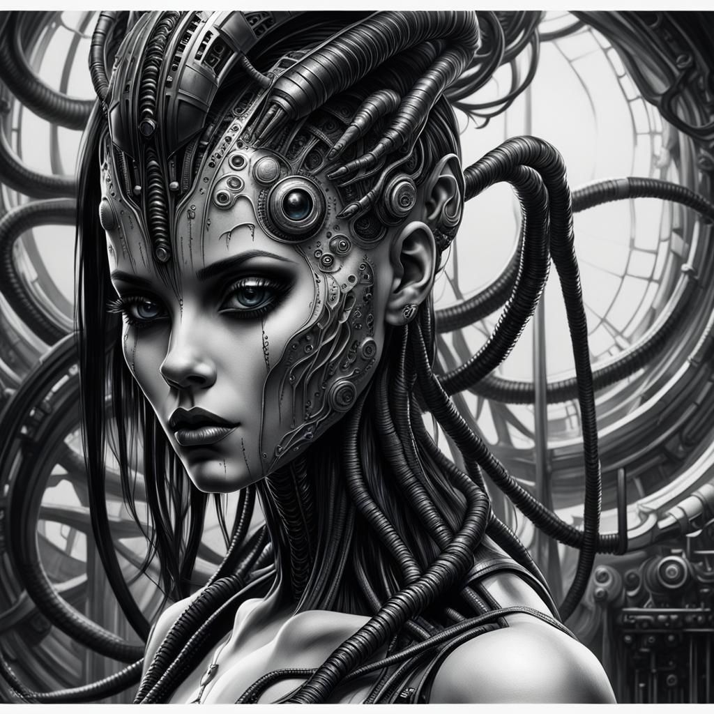 Gothic Cyberpunk Beauty in Black and White