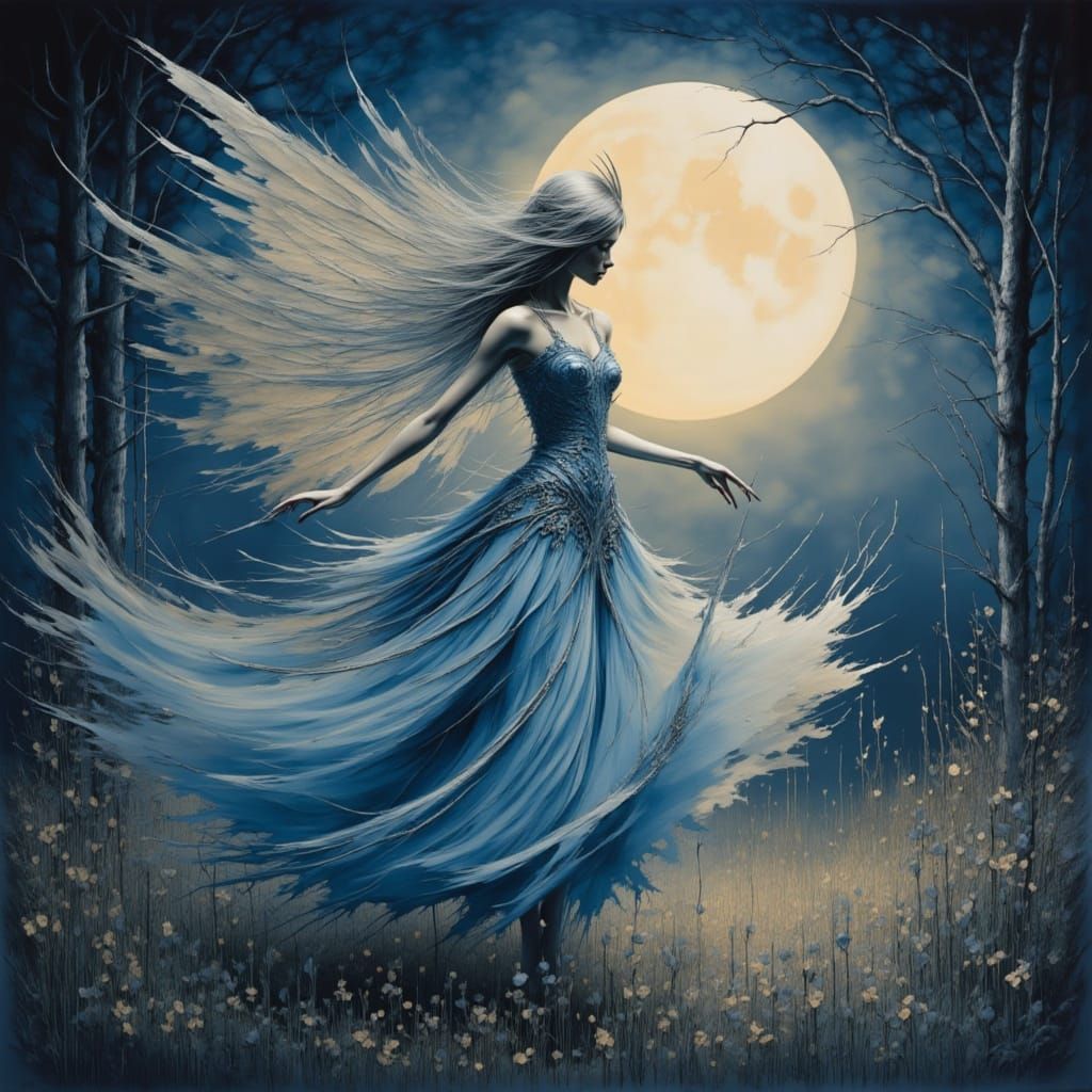 Midnight Fairy Dancing in Enchanted Moonlight
