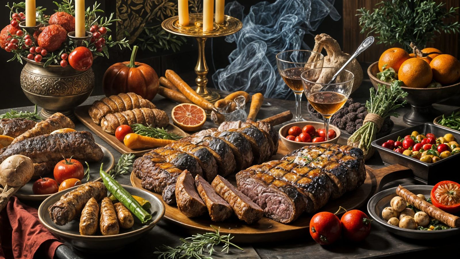 Renaissance-Style Banquet Feast in Vibrant Colors