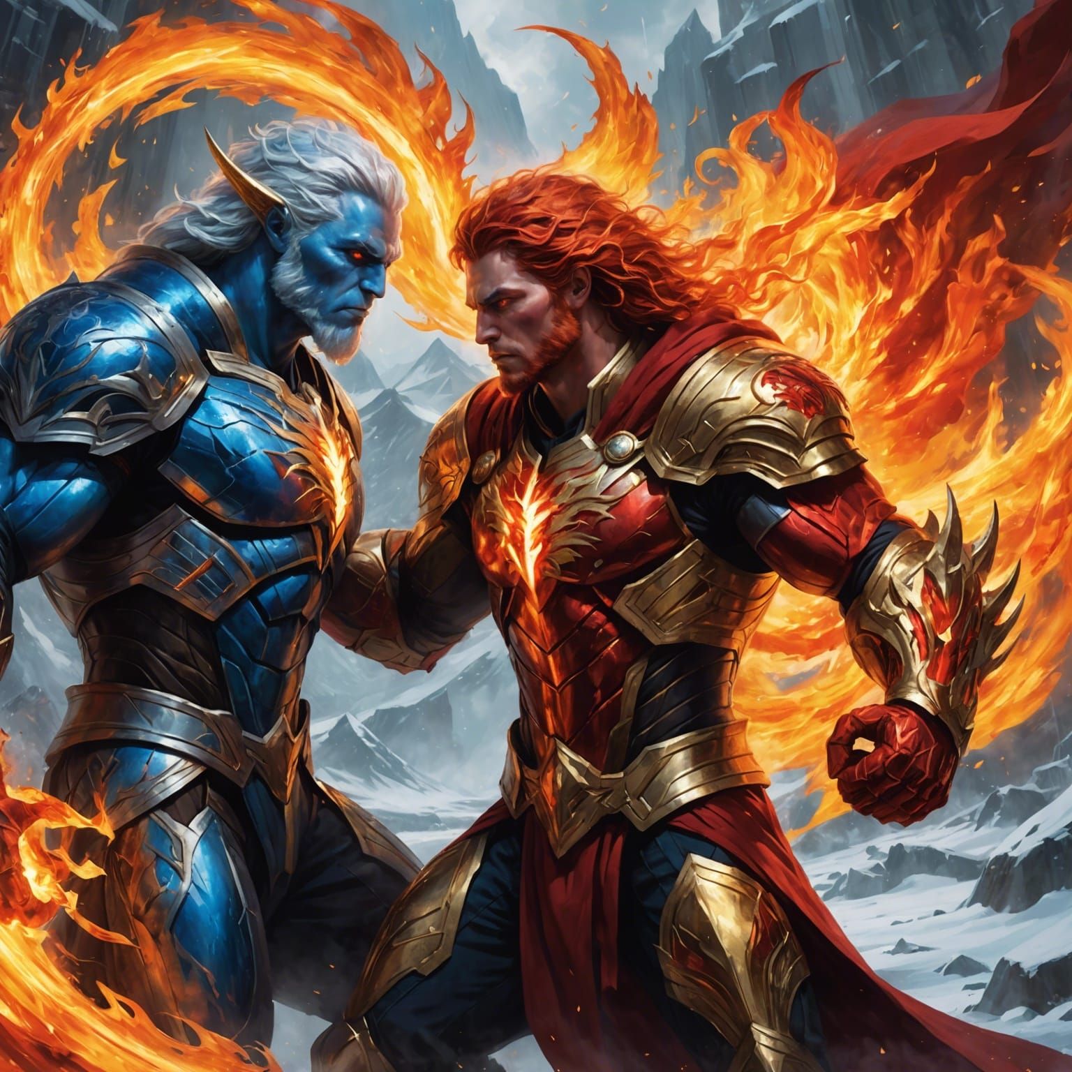 Fire and Ice Titans Clash in Hyperdetailed Art