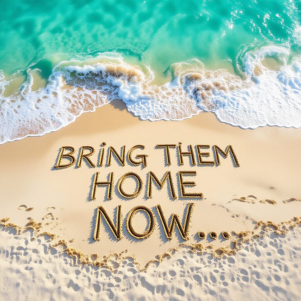 Aerial Beach Art: Waves Spell 'Bring Them Home Now'