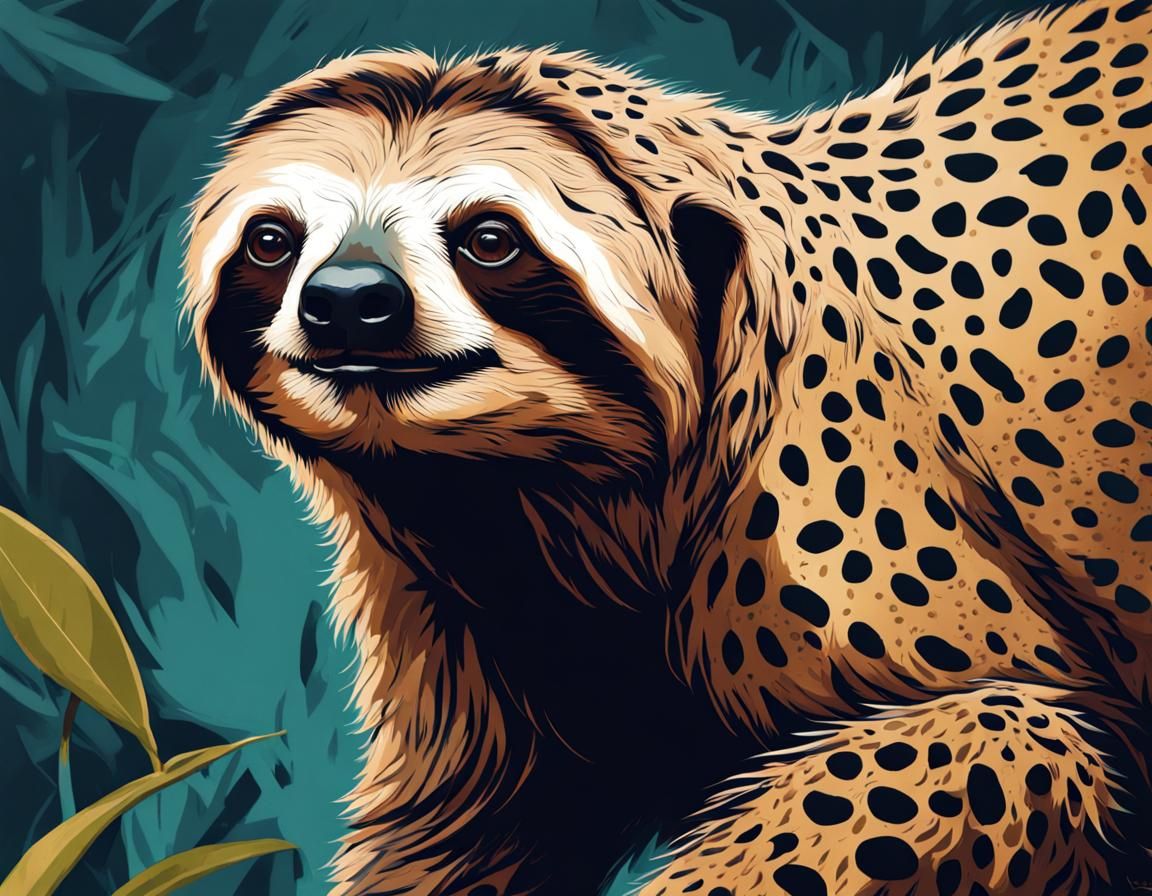 Sloth-Cheetah Hybrid in Minimalist Acrylic Style