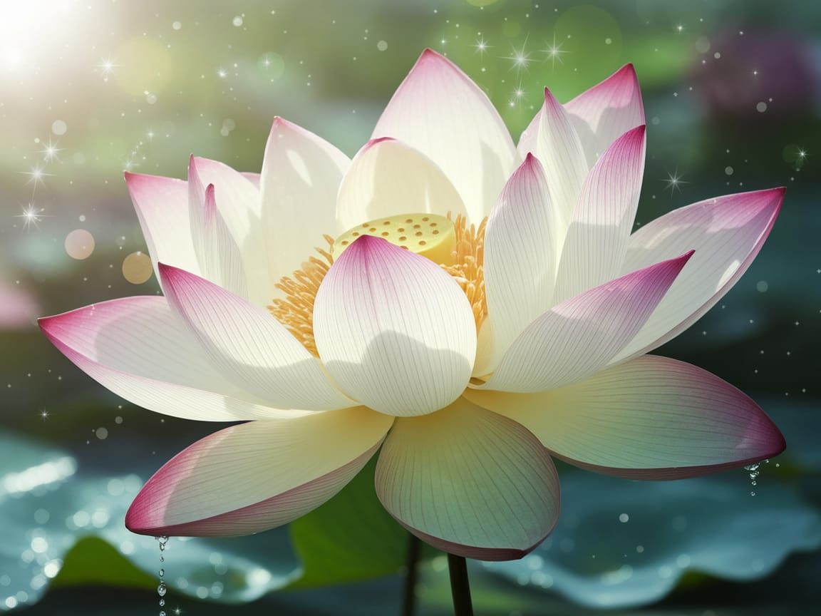 Ethereal White Lotus Blooms in Serene Paradise