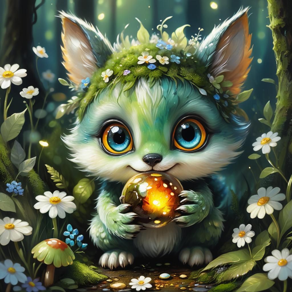Whimsical Forest Creature Portrait in Oil Painting Style