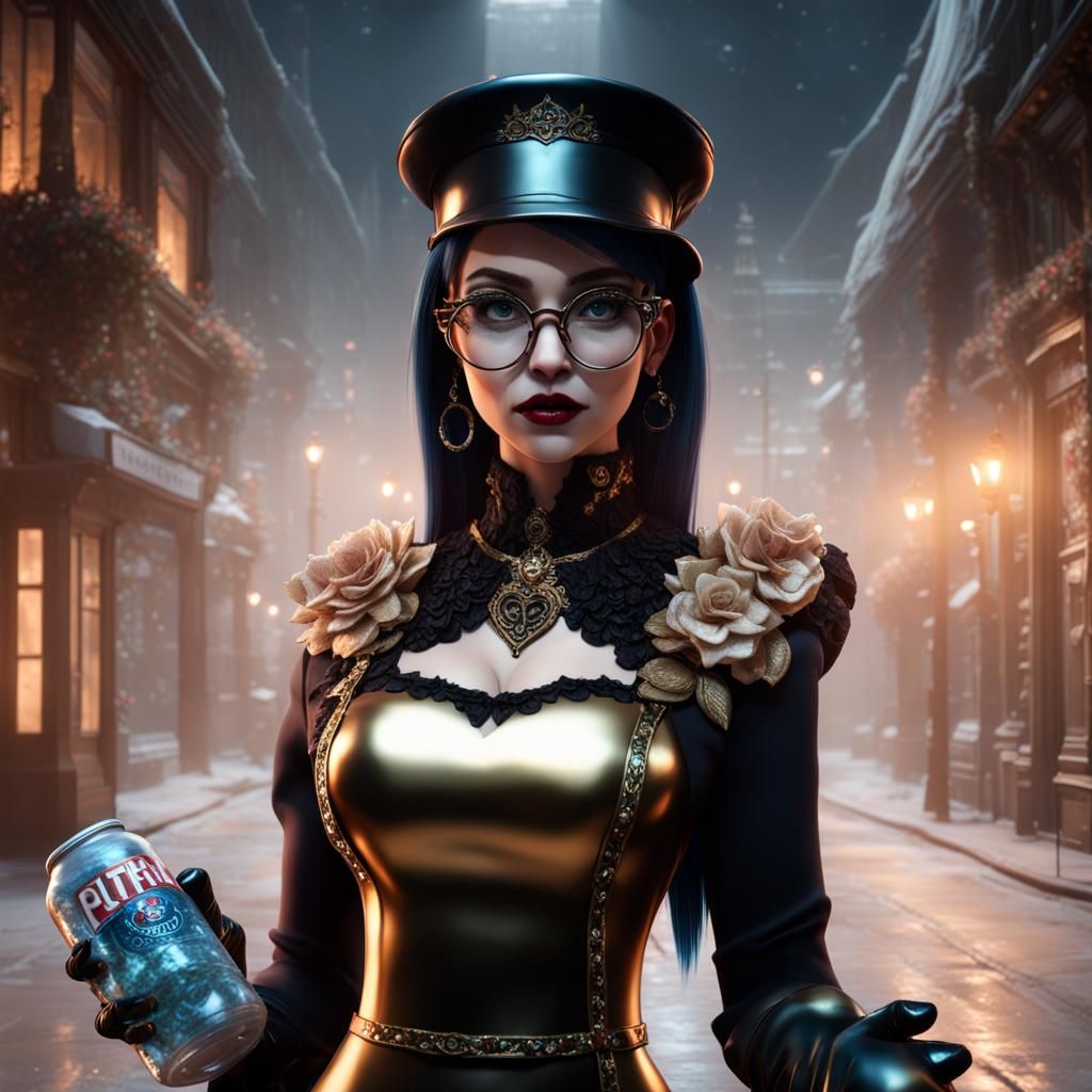 Goth Bookworm Offers Soda in Hyperrealistic Style