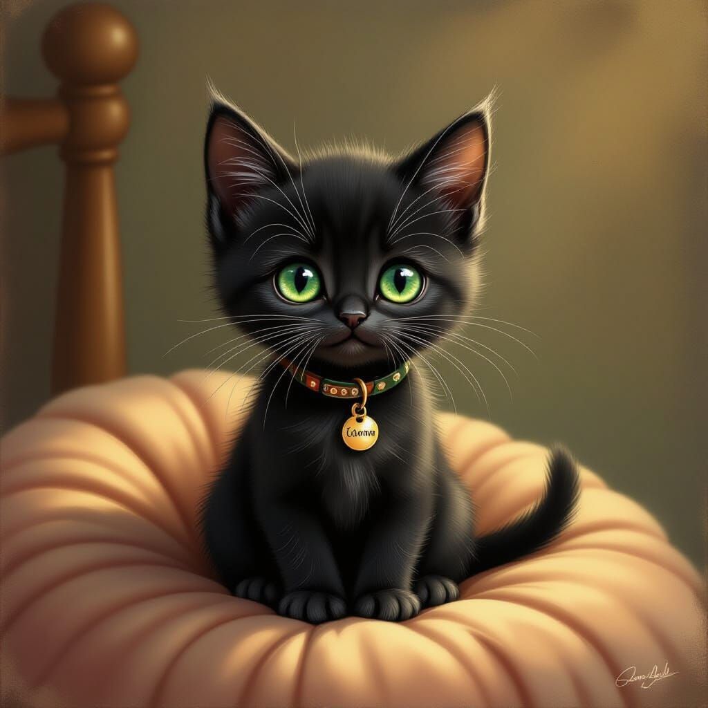 Lonely Black Kitten in Beatrix Potter Style