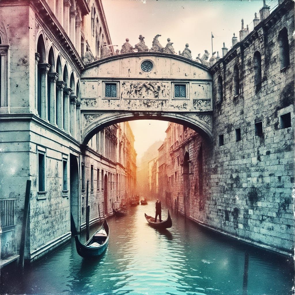 Venice's Bridge of Sighs: Rainbow Watercolor Gondola Ride