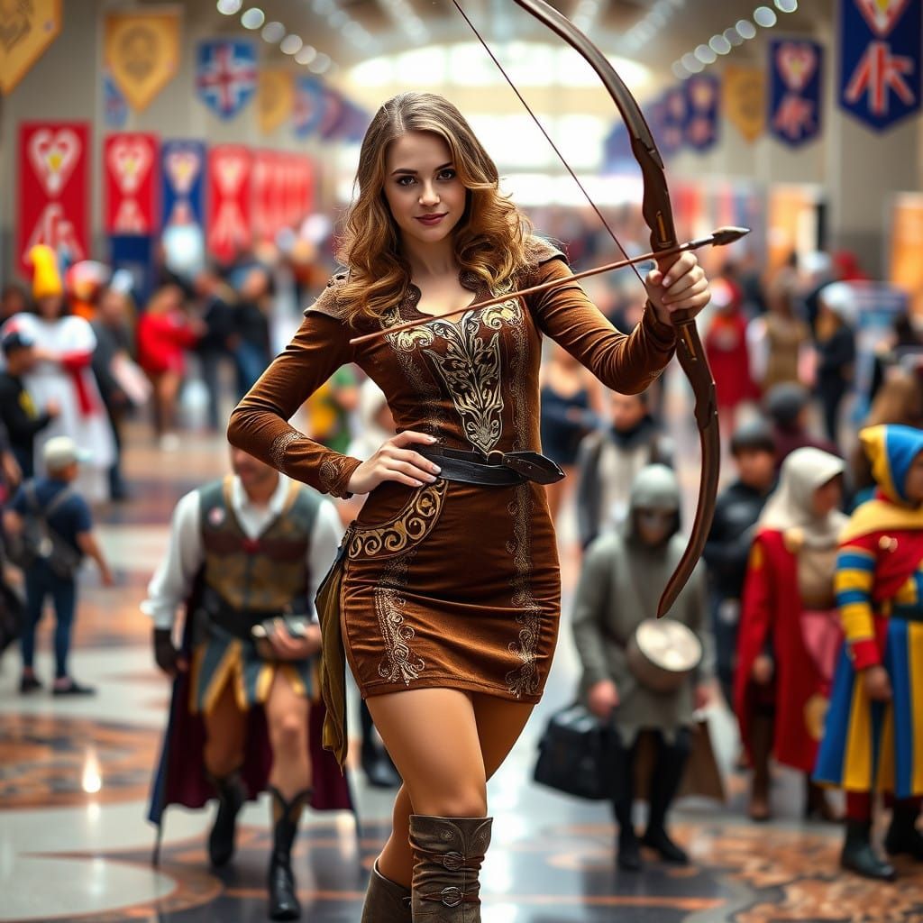 Hyper-Realistic Renaissance Archer Cosplayer in Fitted Bodyc...