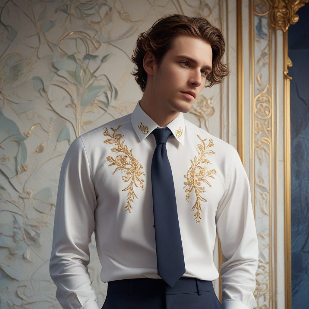 Regal Young Man in Opulent Art Nouveau Attire