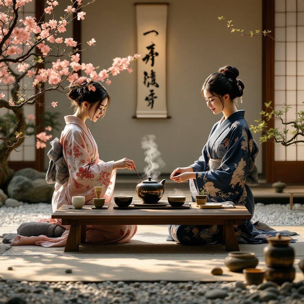 Traditional Japanese Tea Ceremony in Serene Zen Garden
