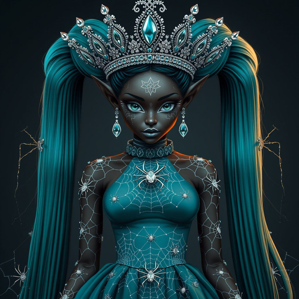 Spider Queen with Teal Hair and Silver Crown