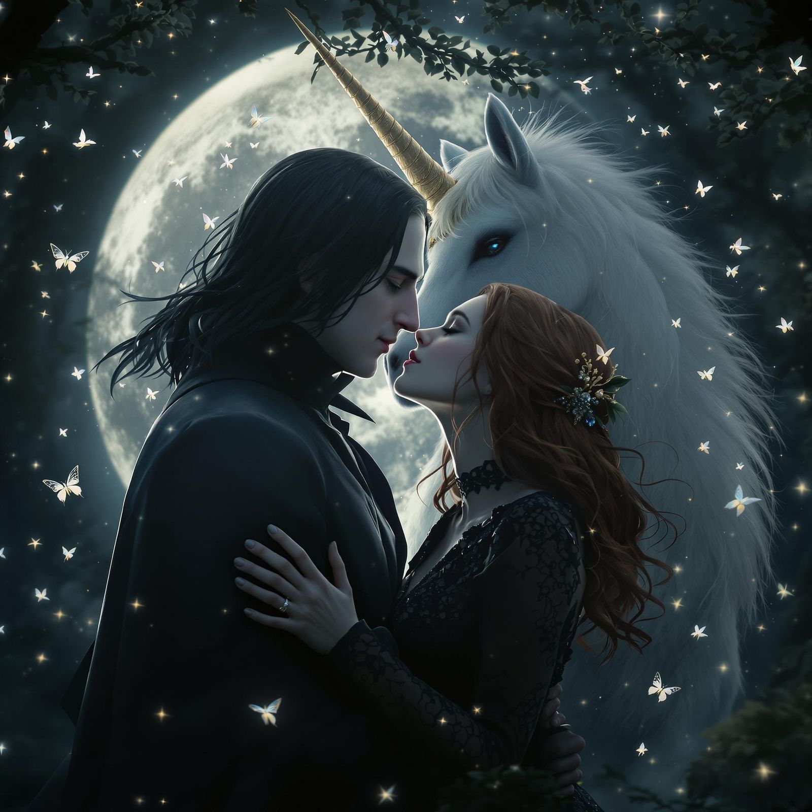Snape and Hermione's Moonlit Embrace