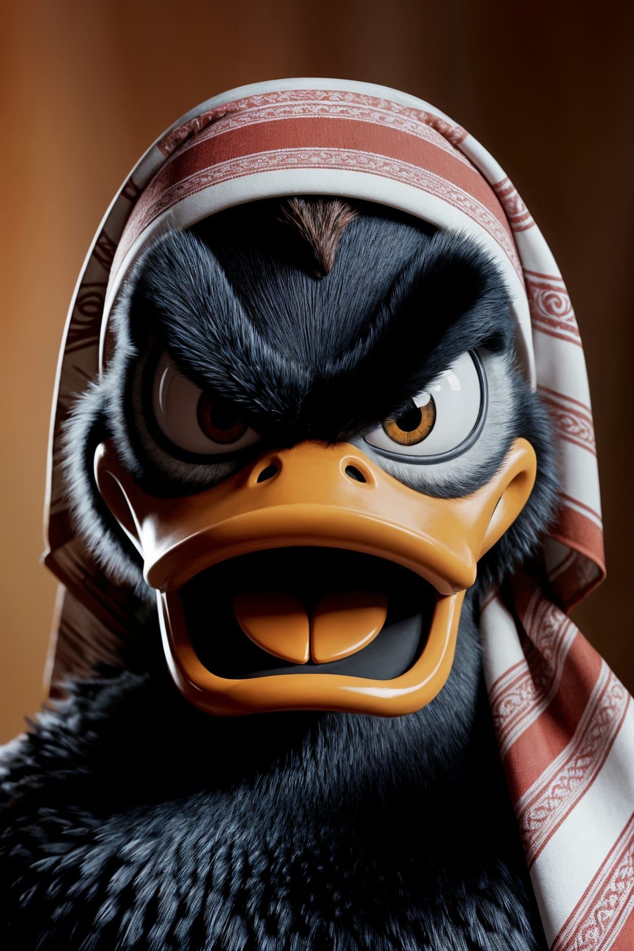 Angry Cartoon Duck Portrait in Hyper-Realistic Style