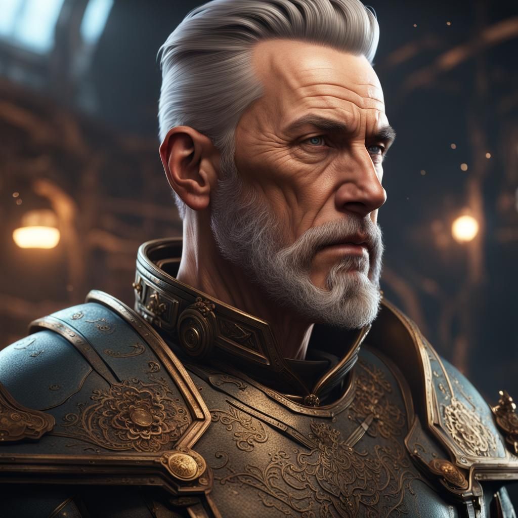 Detailed Portrait of Older Soldier in Fantasy Art Style