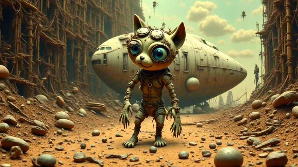 Kitty scavenging the wastelands.