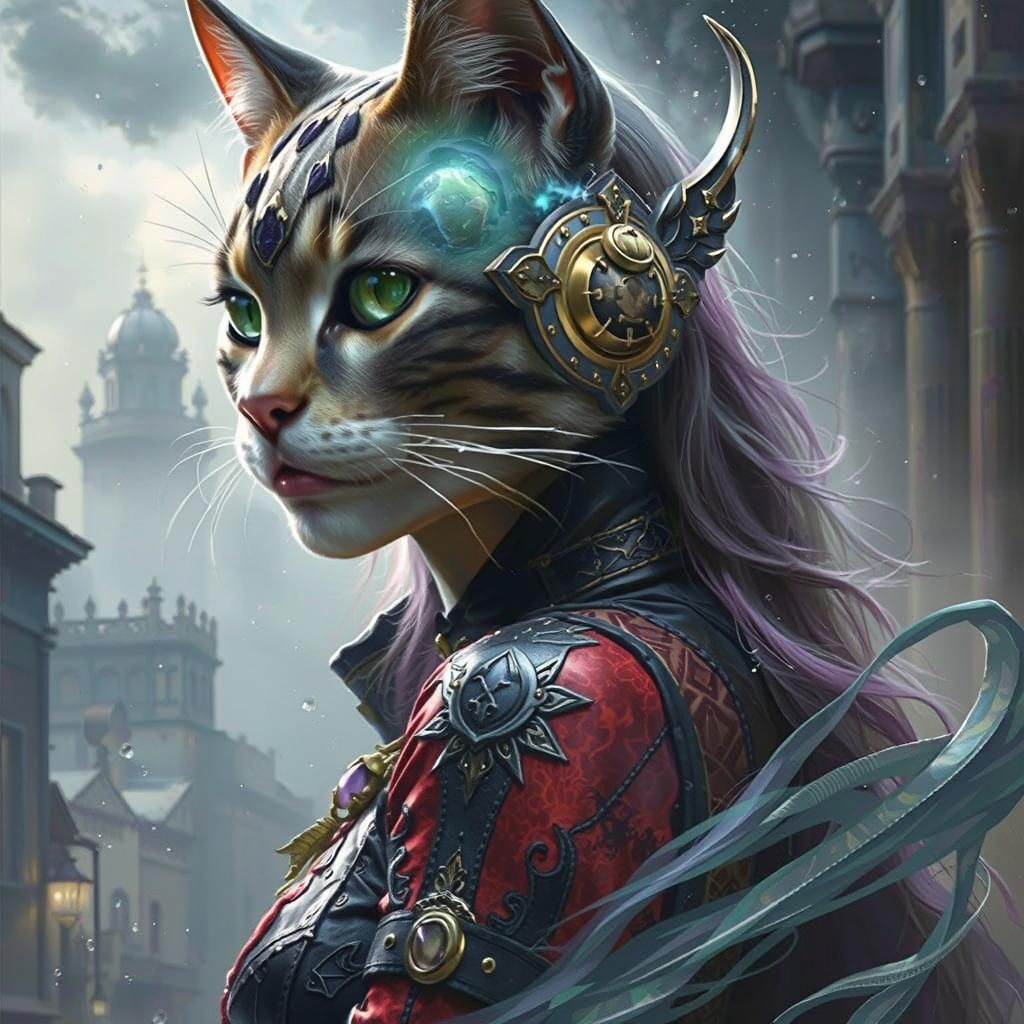 Ethereal Catgirl with Double Exposure, Fantasy Art