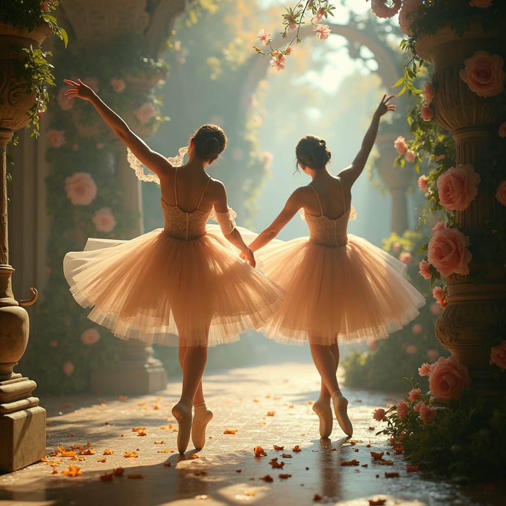 Ethereal Ballet Dancers in a Mystical Baroque Setting