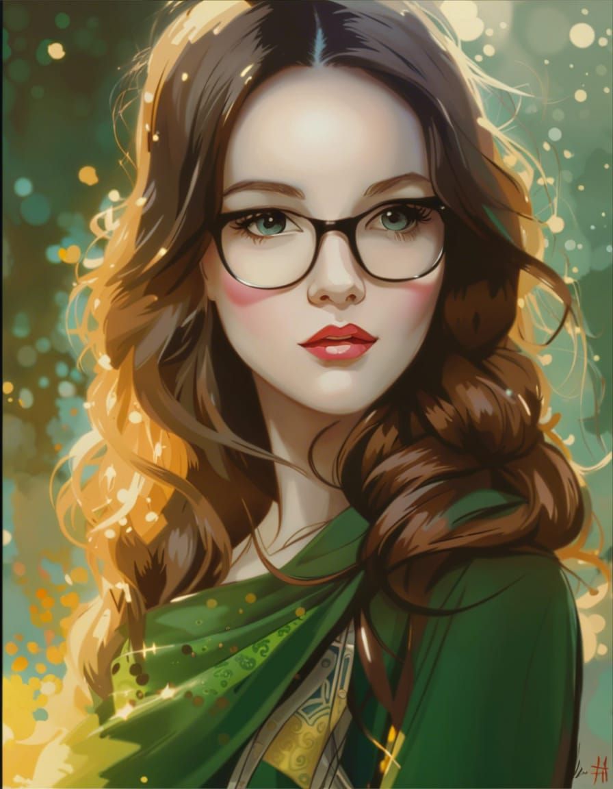 Beautiful Girl in Art Nouveau Scribble Style