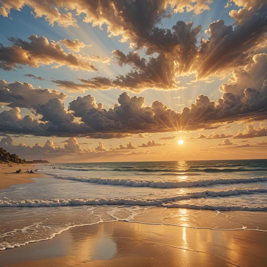 Hyperrealistic Romantic Beach Scene at Sunset
