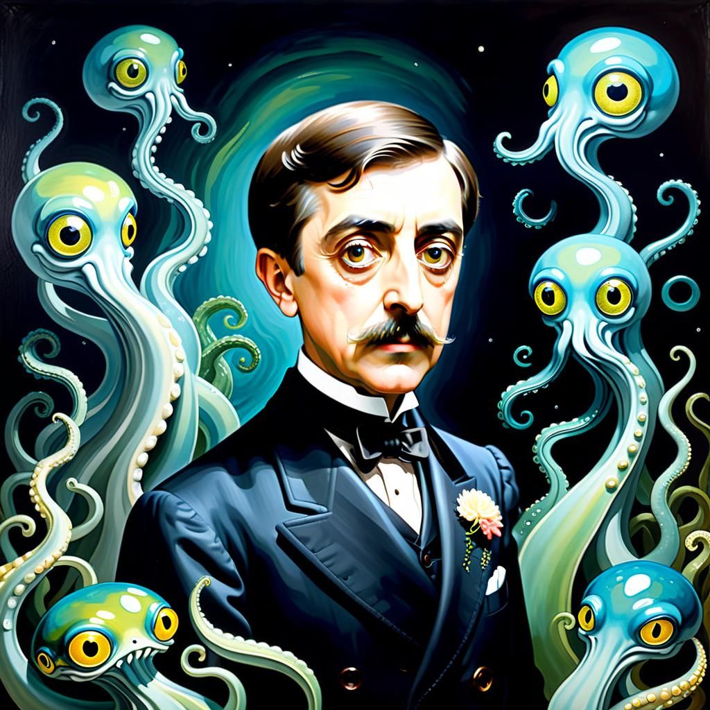 Cartoon Octopus Meets Proust in Comic Book Style