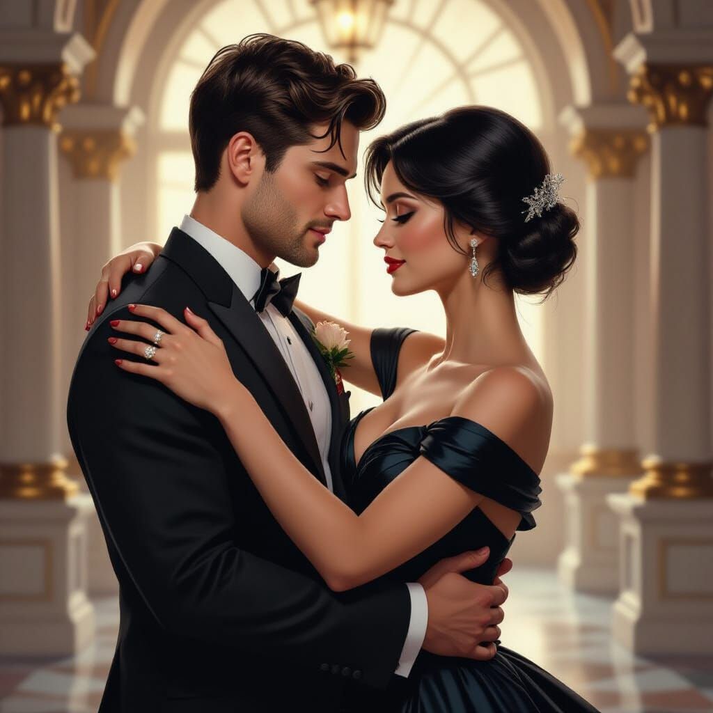 Romantic Waltz of English Couple in Dramatic Shadows