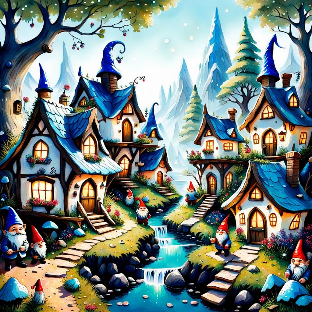 Sparkling Gnome Village in Maximalist Style