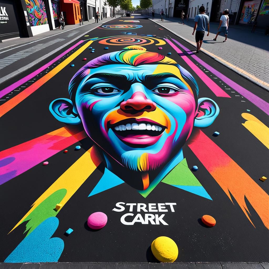 Vibrant Chalk Street Art in 3D Style