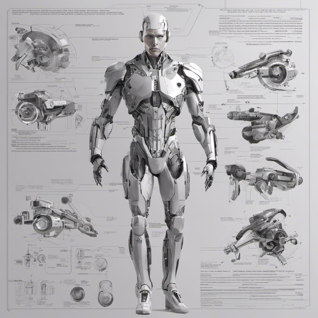 Cyborg Anatomy: Technical Schematic in Futuristic Style