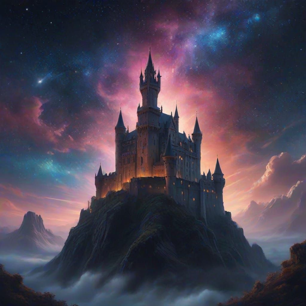 Ancient Cosmic Castle in Dark Fantasy Style