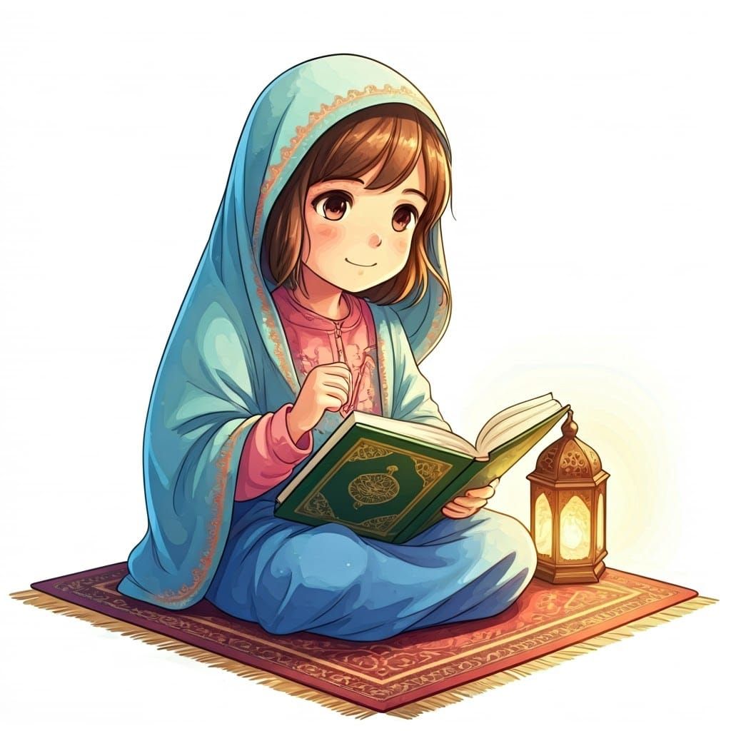 Anime Girl Reading Qur'an with Lantern
